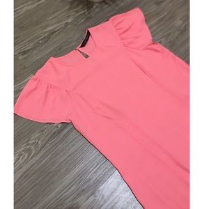 Zara Coral Pink Blouse Medium Ruffle Sleeve
